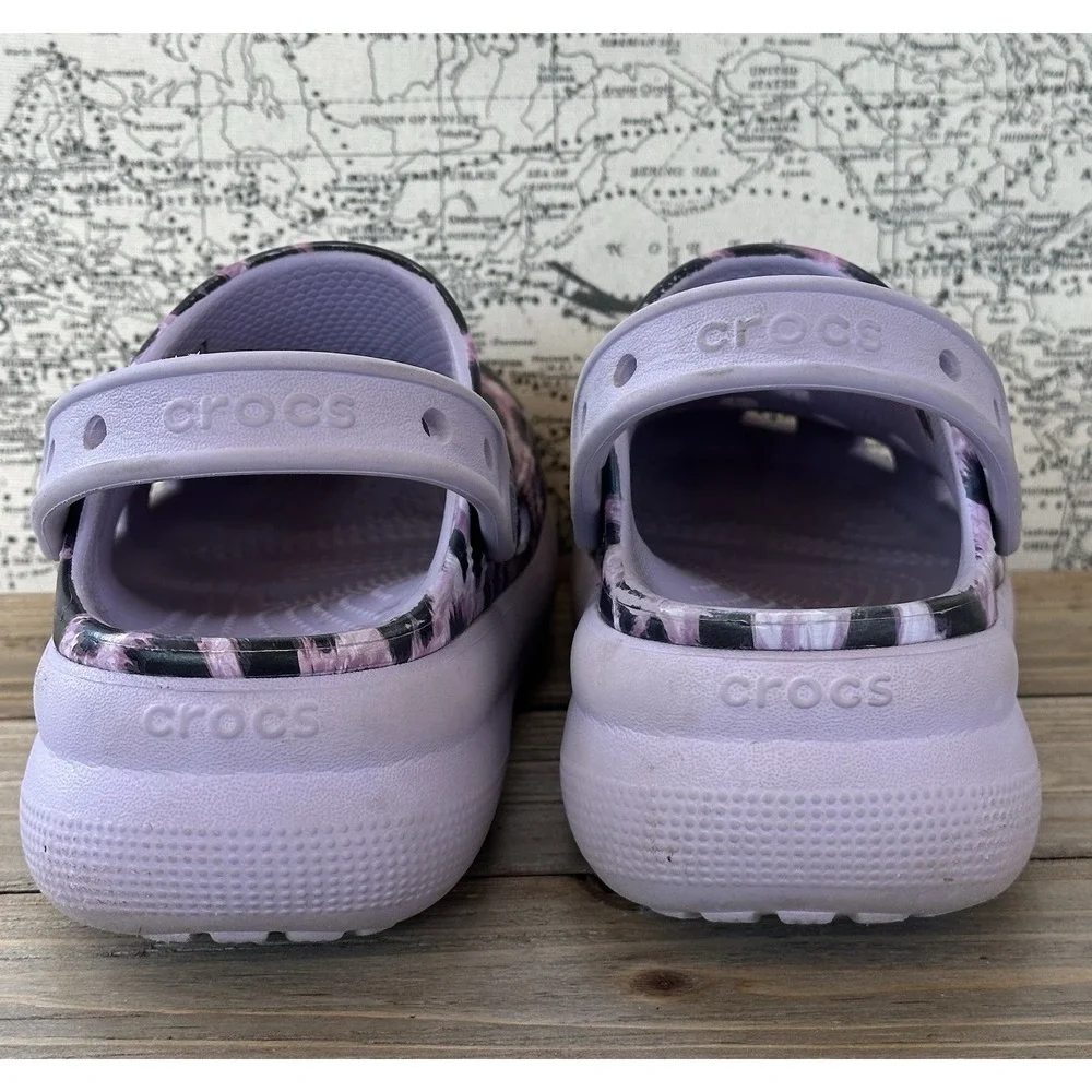 Crocs Girls Purple Leopard Clogs sandals Shoes  Size J 3